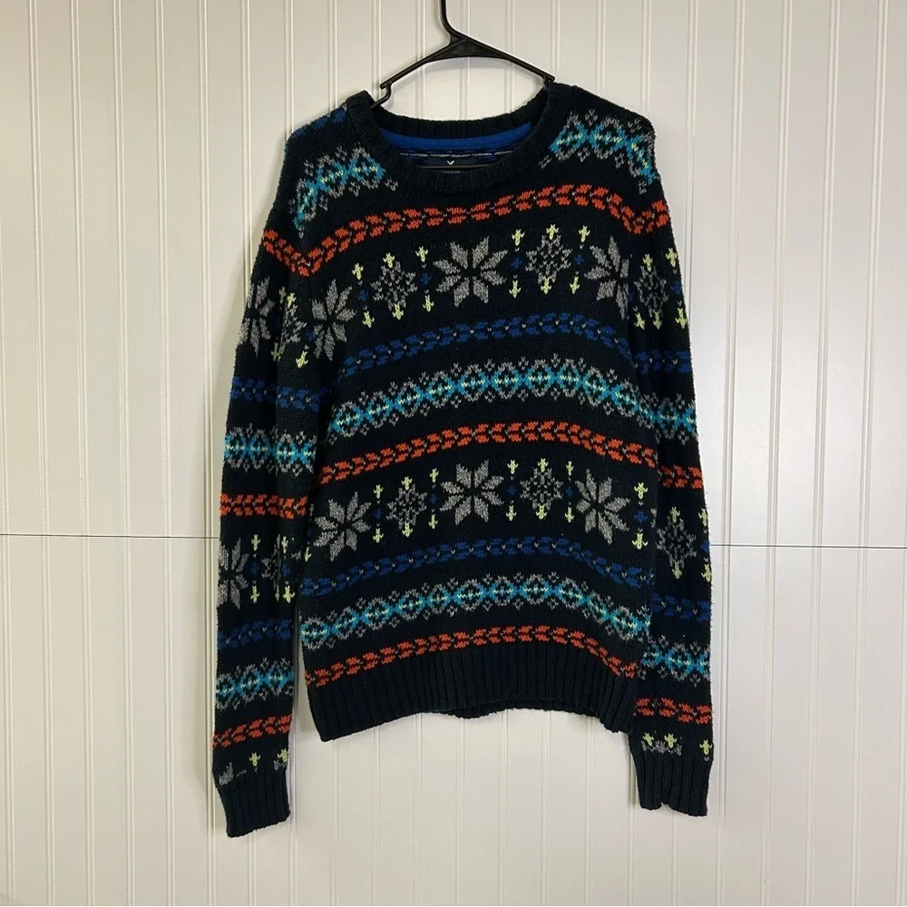 American Eagle Nordic Fair Isle Knit Pullover Christmas Sweater Size Large